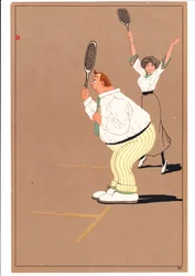 A Print of Two Tennis Players in Comic and Humorous Postures