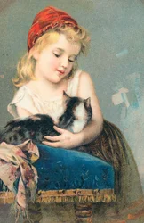 A young girl posing with a cat
