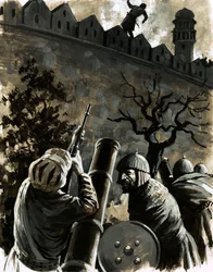 Akbar, King of Hindustan, called for a musket and, taking aim, killed Jaimal, the commander of the fort