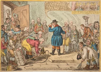 An Old English Gentleman Pestered by Servants Wanting Places