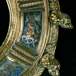 Angel playing a wind instrument, detail from the crozier of William of Wykeham