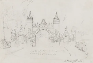 Arch at Wothorp, Cambridgeshire, erected to welcome Queen Victoria and Prince Albert en route to Burghley House