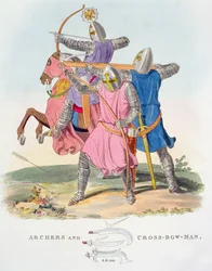 Archers and a Cross-bowman, 1312, from Ancient Armour by Samuel Rush Meyrick, 1824