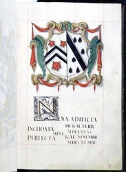 Coat of Arms from a New Buildings Benefaction Book, Oxford