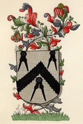 Arms granted to the Carpenters Company of London, 6th Edward IV, 1466, from The History of Freemasonry, volume II, published by Thomas C. Jack, London, 1883