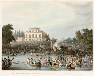 Arrival at Brandeburgh House of the Watermen etc. with an Address to the Queen, 3 October 1820