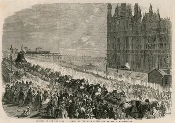 Arrival of the new bell Victoria at the Clock Tower, new Palace of Westminster