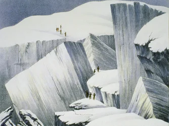 Ascending a Cliff, from A Narrative of an Ascent to the Summit of Mont Blanc by Charles Fellows, published 1827
