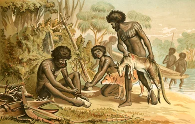 Australian Aborigines preparing a meal
