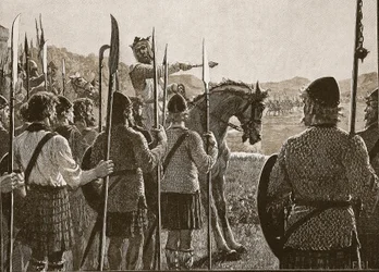 Bannockburn: Bruce reviewing his troops before battle (Illustration from Cassell