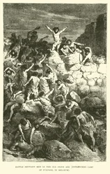 Battle between Men of the Old Stone Age, Entrenched Camp of Furfooz, in Belgium