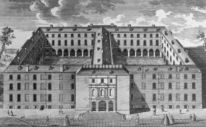Birds-eye View of Guys Hospital, Southwark, with Figures in the Foreground