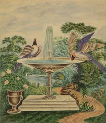 Birds in a Fountain in a Landscape Park, c.1840