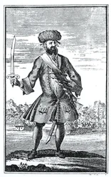 Blackbeard the Pirate, from A General History of the Robberies and Murders of the most Notorious Pyrates by Captain Charles Johnson, published 1724