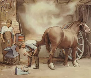 Blacksmith Shoeing a Horse