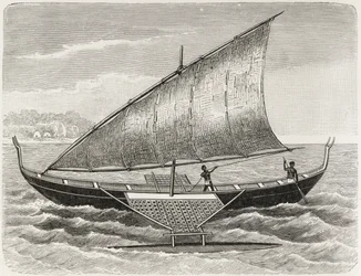Boat of the Mortlock Islands, with Outrigger and Sail of Rush-Matting, from 