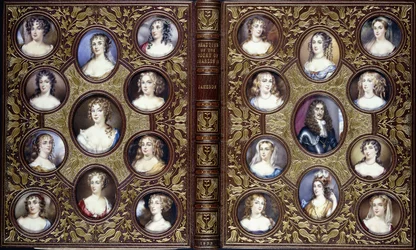 Book cover with twenty-two portrait miniatures of Charles II and the beautiful women of his court, 1833