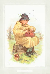 Boy about to eat lunch in the country