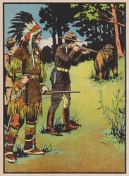 Boy Scout Aiming a Rifle at a Bear