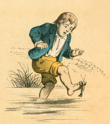 Boy Whose Toes are Being Bitten by a Crayfish