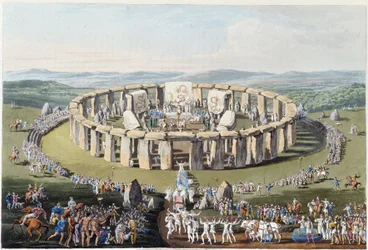 Breton festival on a megalithic field (with dolmens and menhirs) - in "Celts and Goths, customs of the inhabitants of the British Isles of the early 6th century and the Goth nations of the west coast of the Baltic", by S.R. Meyrick and Ch. Smith