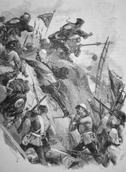 British troops storming the Taku Forts in China in 1860 during the Opium Wars