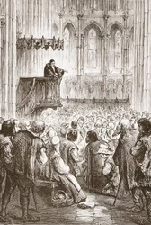 Calvin preaching his farewell sermon in expectation of banishment