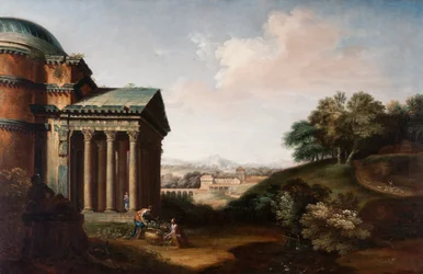 Capriccio view of the Pantheon, figures and an aqueduct, c.1760