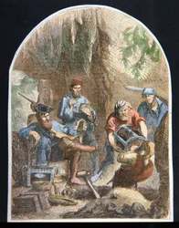 Captain William Kidd concealing treasure in a cavern