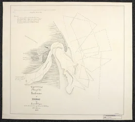 Chart of Dubai in 1822 by marine surveyors of the English East India Company, entitled Trigonometrical Plan of the Back-water of Debai by Lieut. R. Cogan under the direction of Lieut. J. M. Guy, H. C. Marine