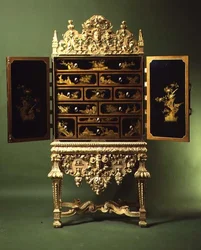 Chinese export lacquer cabinet and stand of gilt gesso in the French style, English