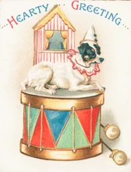 Clown Dog on Toy Drum