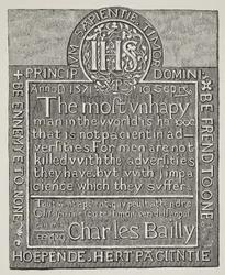 Copy of a carving by Charles Bailly, from the wall of the Beauchamp Tower, Tower of London, 1571
