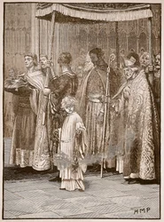Coronation of Richard in Westminster Abbey: the procession along the aisle, illustration from Cassells Illustrated History of England