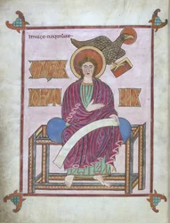 St. John with his symbol, from the Lindisfarne Gospels, 710-721