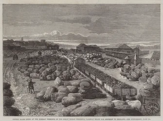 Cotton Bales lying at the Bombay Terminus of the Great Indian Peninsula Railway ready for Shipment to England