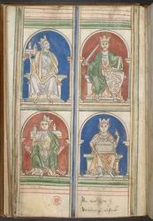 Four Kings of England: Henry II, Richard I, John and Henry III from The Kings of England from Brutus to Henry III, by Matthew Paris, c.1250-59