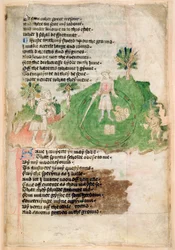 Cotton Ms Tiberius A vii fol.44 Demons bringing treasure to a magician