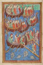 Danes under Hinguar and Hubba land in Britain, from the Miscellany on the life of St. Edmund, Bury St Edmunds, c.1130