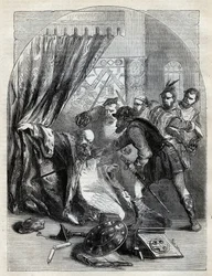 Death of Cardinal Beaton, 29 May 1546 - Cardinal David Beaton (c. 1494-1546), Archbishop of St Andrews, murdered during the Scottish Reformation - engraving from “History of England” by Cassell Petter & Galpin, London (1890)