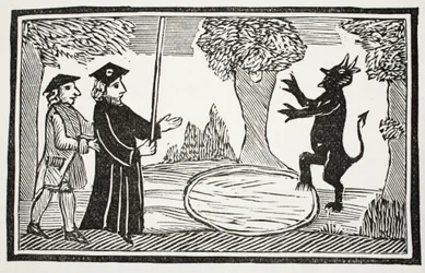 Dr. Faustus raises the Devil, illustration from Chap-books of the Eighteenth Century by John Ashton, pub. 1882