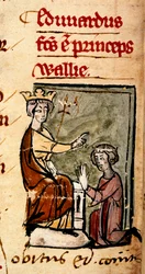 Edward of Caernarvon [Edward II] created Prince of Wales and Earl of Chester by his father, King Edward I, at the Lincoln parliament (illustration from 