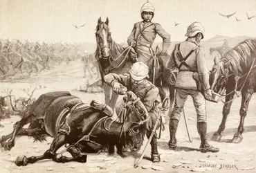 English cavalry watering their horses during the Mahdist War, Sudan in the 1880s