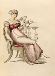 Evening dress or ball gown, fashion plate from Ackermann