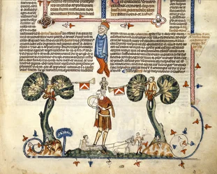 Man playing a Fife and Drum, from the Smithfield Decretals, c.1340