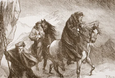 Farel and his companions journeying across the Alps