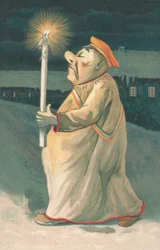 Figure of a man holding a tall candle