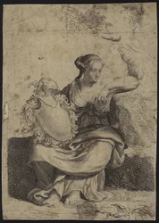 Figure of a Woman Sitting with a Decorative Picture Frame
