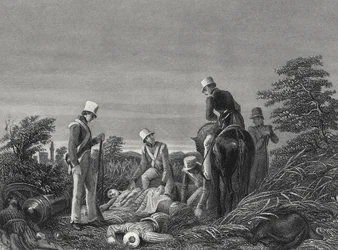 Finding the colours of the 24th Regiment after the battle of Chillianwallah, c.1850