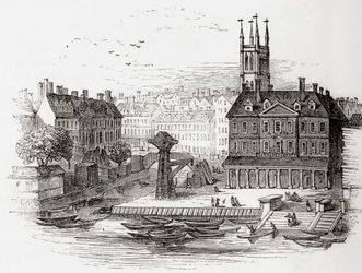 Fleet Ditch, London, England in 1749 at the Point Where it Ran into the Thames at Bridewell, from Old England: A Pictorial Museum, Published 1847